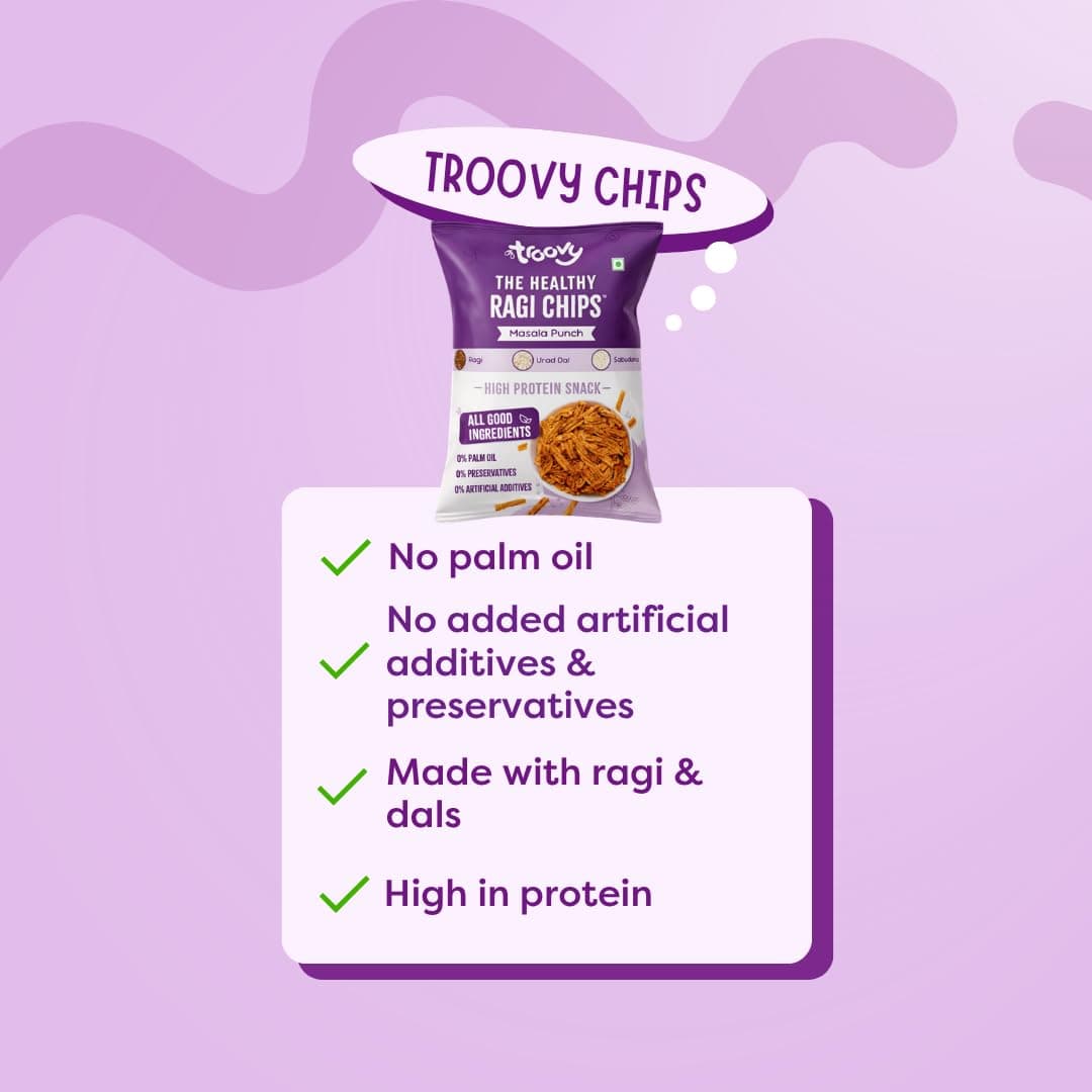 Troovy Healthy Masala Ragi Chips | Tasty & High Protein Snacks | 30% Of Protein Needs | No Palm Oil, Cholesterol or Trans Fats | 70g (Pack of 3) — image 5