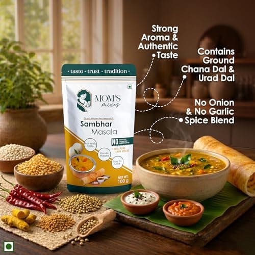 Mom’s Mixes Sambhar Masala | Pure Jain Spices | Pre-Mix Masala | No Onion No Garlic | Bold South Indian Taste | No MSG | No Preservatives | No Added Colours | Complete Spice Blend for South Indian Sambhar |100g — image 4