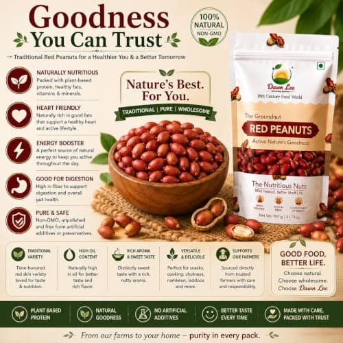 Dawn Lee Raw Desi Red Peanuts | Mildly Roasted | High Protein & Fiber | Groundnut | Moongfali | Sing Dana | Premium Fasting Snack for Navratri, Ekadashi | Non-GMO | Resealable Kraft Bag – 400g — image 5