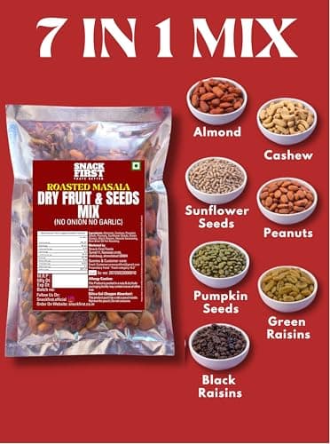 Snack First Roasted Masala Dry Fruit & Seeds Mix | No Onion No Garlic | No Palm Oil | 400G | masala dryfruit mixture | mixed dry Fruit & seeds | Almonds | Black Raisins | Cashewnuts | Pumpkin Seed | Sunflower Seed |Peanuts | Green Raisins | 7 In 1 Super Foods | Vitamin E | High protein | Healthy Snack, Gym Snack | — image 5