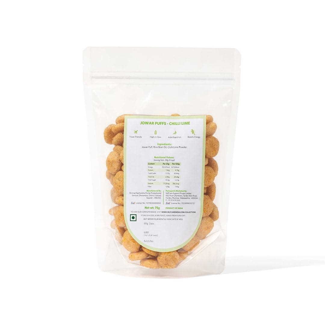 SelfCare By Suman Agarwal Jowar Puff - Chilli Lime - 75g (Pack of 1) | Roasted | No Added Artificial Flavors or Preservatives | Savoury - Snacks - Namkeen - Grocery | Vegan - Jain - Travel Friendly | — image 7