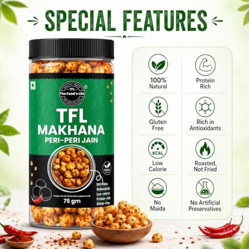 The Food's Life Peri Peri Jain Makhana | Roasted Lotus Seeds | Protein & Calcium-Rich | Gluten-Free | No Onion & Garlic | Healthy Snack 75g | Pack of 1 — image 4