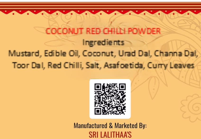 Sri Lalithaa’s Coconut Red Chilli Powder (Thengai Podi/Kobbari Karam Podi) – Authentic South Indian Spice Mix | No Onion, No Garlic | No Artificial Flavours or Colours — image 6