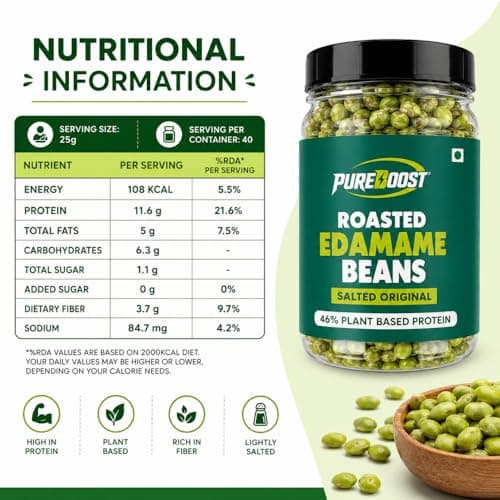 Roasted Salted Edamame, 1 kg (46% Protein, 14% Fiber, Lightly Salted Young Green Soybeans, Highest Plant Protein Supersnack) 500g*2 — image 4