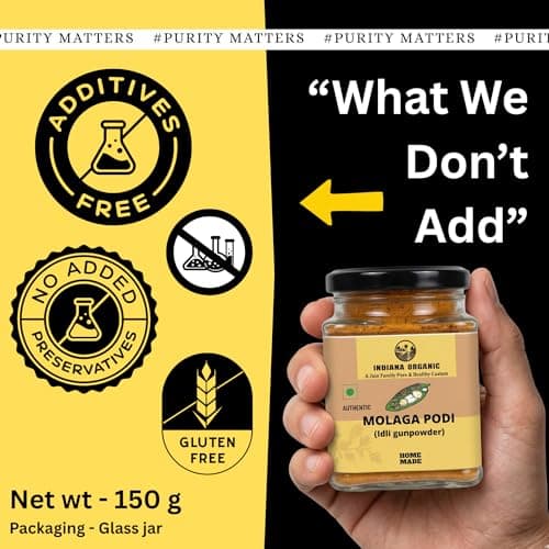 Indiana Organic Molaga Podi 150 g – Authentic Idli Gunpowder | Homemade Chutney Powder | No Onion No Garlic Jain Podi Masala | Organic South Indian Malgapodi for Dosa & Idli — image 6