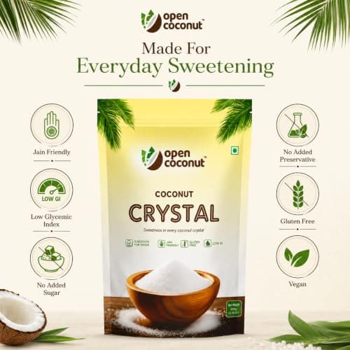 Open Coconut CRYSTAL 100g x 1 Pack - Jain Friendly | Natural Sugar Sweetener Substitute | Low Glycemic Index | Gluten, Sugar, Preservative Guilt Free | Perfect for Cake, Baking, Hot Chocolate, Milkshakes & More — image 3
