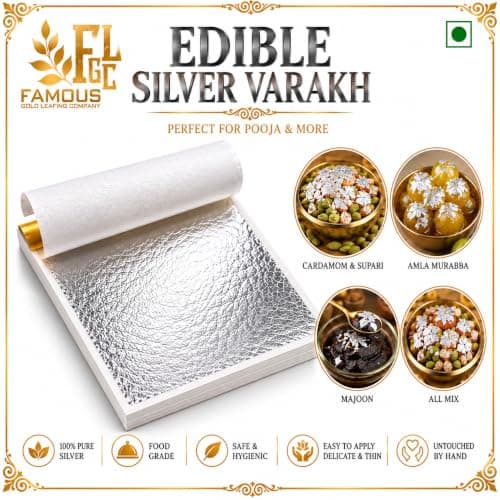 Edible Silver Leaves, 15 Sheets Size 5x3 Inchee , Chandi ka Vark for Sweets — image 4
