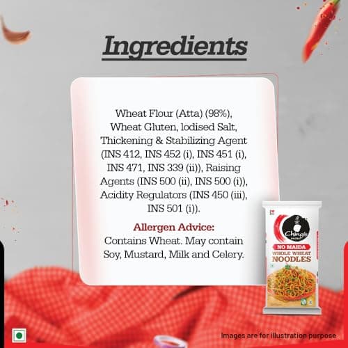 Ching’s Secret Whole Wheat Noodles 280g, No Maida, Air Dried/Not Fried, No Palm Oil, No MSG, High Fiber Atta Noodles (Serves 4) — image 3