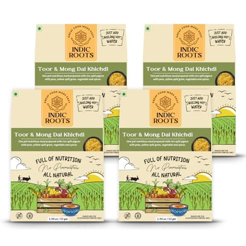 Indic Roots Toor Dal & Moong Dal Khichdi |Instant Food | Healthy | Ready to Eat Full Meal | Gluten Free | No Preservatives, All Natural, Packed Food with no Onion Garlic (Pack of 4)