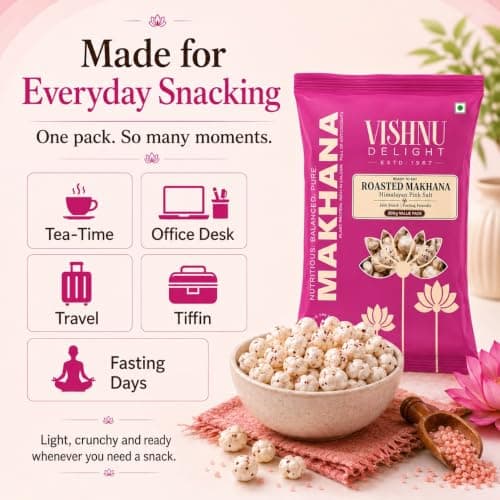 Vishnu Delight Roasted Makhana, Himalayan Pink Salt | Light & Crunchy Roasted Foxnuts (Phool Makhana) | Roasted Not Fried, Jain Friendly, Ready To Eat Snack | 200gm (Pack of 1) — image 5