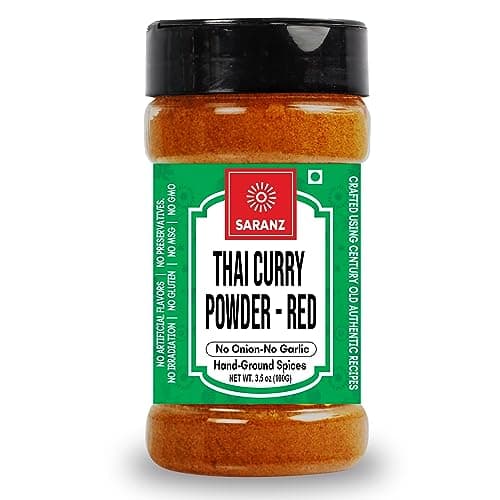 SARANZ Thai Red Curry Powder (Jain), 100g Sprinkler Jar | Authentic Thai Style Spice Blend, For Soups, Stews, Broths, Rice & Noodles, No Added Colours