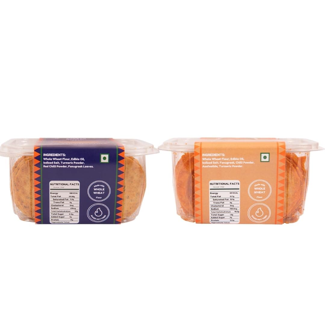 Methi & Achari Mini Khakhra Combo Pack Of 2 by THE ACHAAR LIBRARY | Whole Wheat Crisps | Bite-Sized | (180 grams each, Pack of 2) — image 3