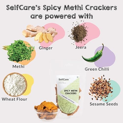 SelfCare By Suman Agarwal Spicy Methi Crackers Pack of 1 125g | Bakes - Healthy - Vegan | Snacks - Namkeen - Grocery | Spicy Crunchy & Chatpata - Tea time Snacking | Jain Travel & Diabetes Friendly — image 2