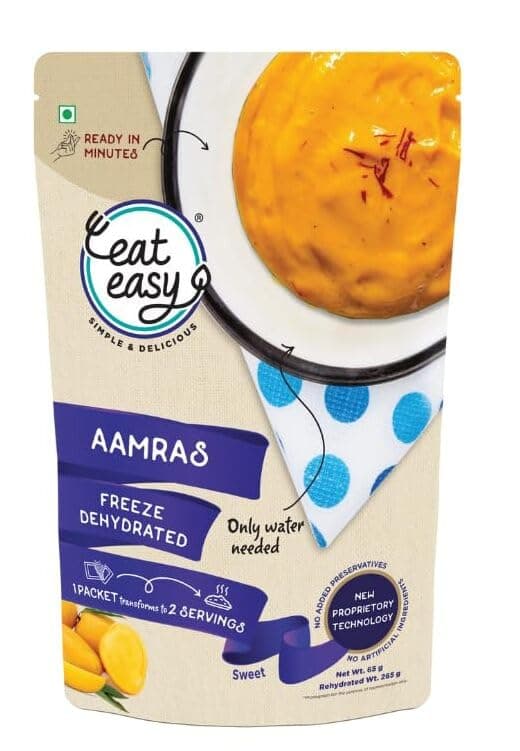 Eat Easy Ready To Eat Aamras, 65gm (Pack of 1) | Freeze Dehydrated Instant Alphanso Pure Mango Pulp | Just Add Water | No Preservatives, No Added Artificial Colours & Flavour For Hostel, Trekking, Campign, Travel