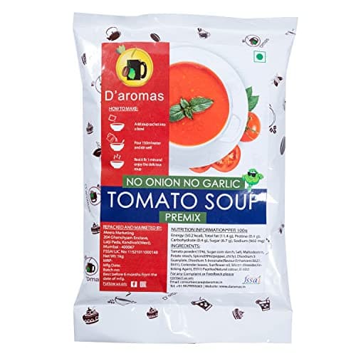 D'aromas Instant Jain Tomato Soup 5Kg, Instant Premix Powder With No Onion & No Garlic, Instant Mix Powder, Veg Soup, No Artificial Flavour & Colour 500gm (Pack Of 10)
