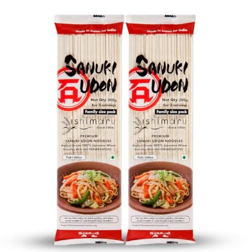 Pocket Kitchen Ishimaru Premium Sanuki Udon Noodles - 600gram (300gram X 2) | Made in Japan | Highest Grade 100% Japanese Wheat | No Maida, No Preservatives, Not Fried but Dried, No MSG