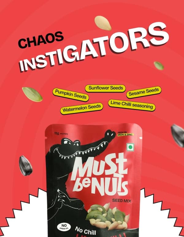 Must Be Nuts No Chill Lime Chilli Seed Mix | Tangy & Spicy Snack | Sunflower, Pumpkin, Watermelon & Sesame Seeds | High Protien Snack | 100% Veg | For On the Go Munch (Pack of 5) — image 3