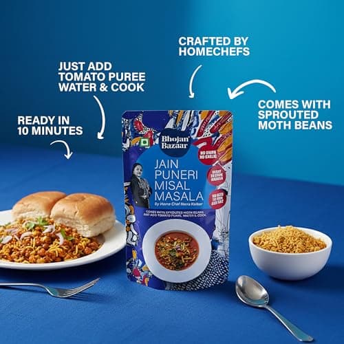 Bhojan Bazaar Jain Puneri Misal Masala 70 g | No Onion No Garlic Ready To Cook in 10 min | Serves 4 | Authentic Puneri Taste Jain Masala with Sprouted Moth Beans | No Added Preservatives — image 6