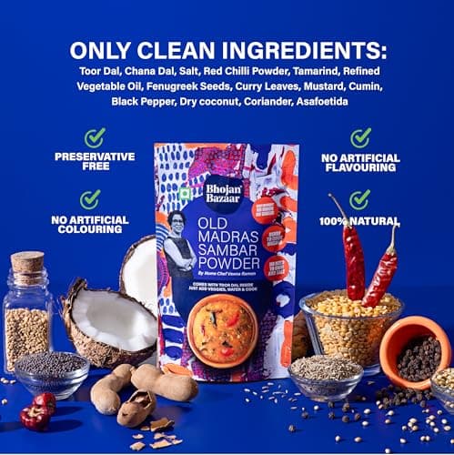 Bhojan Bazaar Old Madras Sambar Powder 70 g | No Onion No Garlic Ready To Cook in 10 min | Serves 4 | South Indian Sambar With Dal | Free From Preservatives, Colours & Flavours — image 5