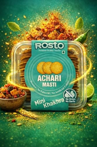 India's Best Brand Rosto Achari Masti Mini Khakhra, Roasted, No Palm Oil, No Artificial Colour, No Onion No Garlic, 200 g (Pack of 2) Total 400g
