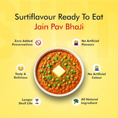 Surtiflavour Authentic jain Pav Bhaji 250 gram Indian Culinary Delight Instant Ready-to-Eat Jain Dish | Gluten-Free | Preservative-Free | Just Add Hot Water | Rich Taste & Aroma (Pack of 2) — image 4