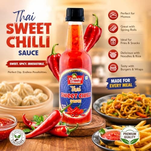 Chokhi Dhani Thai Sweet Chilli Sauce 250g | Sweet & Spicy Dipping Sauce | Perfect for Momos, Spring Rolls, Fries, Noodles & Burgers | Asian Sauce Dimsums, Sushi, Wraps & Rolls, Thai Rice Bowls, Bao Buns, Fried Rice | Sweet Chilli Dip — image 3
