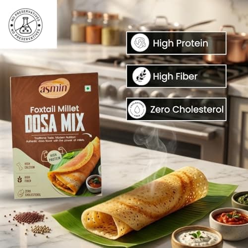 ASMIN Foxtail Millet Dosa Mix 200g | No Maida,No Palm Oil | Zero Cholesterol | No Presevatives | High Protein & High Fiber | Ready to Cook Healthy Millet Dosa Premix — image 6