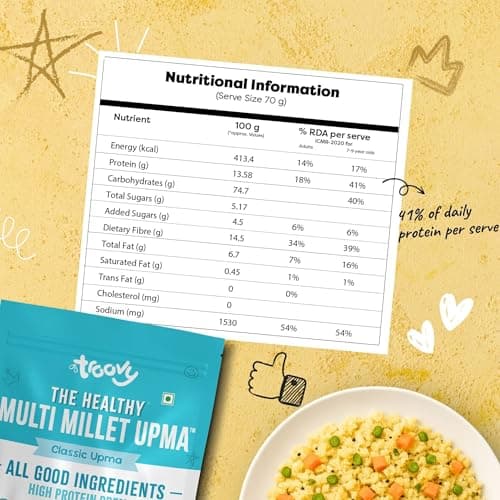 Troovy High Protein Premix | All Natural Ingredients | No Palm OIl | No Preservatives | Made with the goodneess of 10 grains (Pack of 2, Upma) — image 2