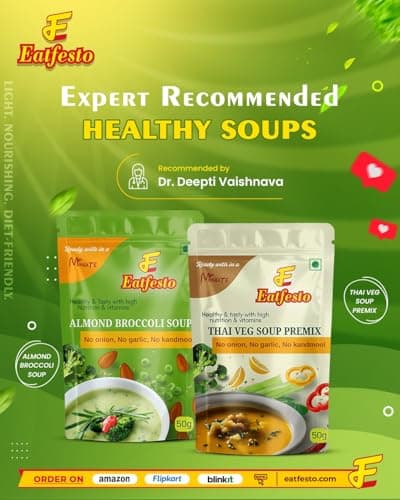 Eatfesto Almond Broccoli Soup Premix (50g) | Ready in 2 Minute | No Onion No Garlic | Jain Friendly | Healthy Instant Soup THAI VEG PREMIX - Healthy & Tasty Vegetarian in 2 Minute Pack Of 2 — image 3