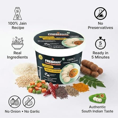 Freshway Ready-to-Eat Jain Idli Sambar Pack of 6 | Nutritious & Convenient Power Snack | 100% Jain Recipe | No Preservatives | Healthy Instant South Indian Meal — image 2