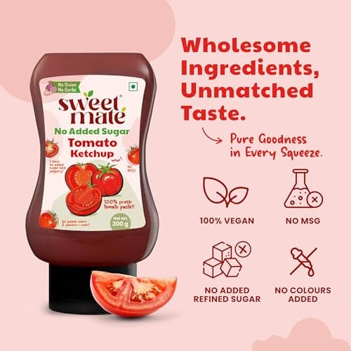 Sweetmate No Garlic Onion Tomato Ketchup | No Added Sugar & Jaggery | Jain & Fasting Friendly | Tastes Like Regular Ketchup | No Artificial Colors, Flavours or Thickeners | Ideal for All Ages – 300g — image 7