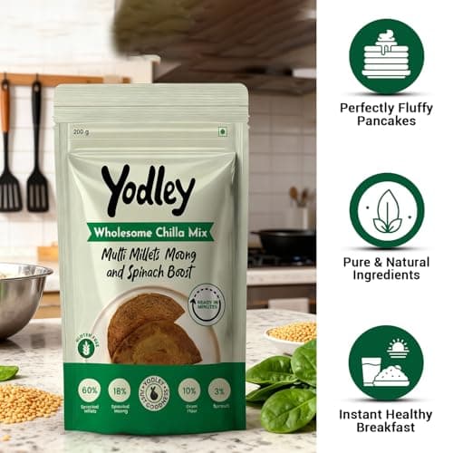 Yodley Multi Millets, Moong & Spinach Boost Wholesome Chilla Mix | High-Protein, Fiber-Rich, Instant Mix | No Preservatives, Healthy Breakfast & Snack (200g, Pack of 1) — image 2