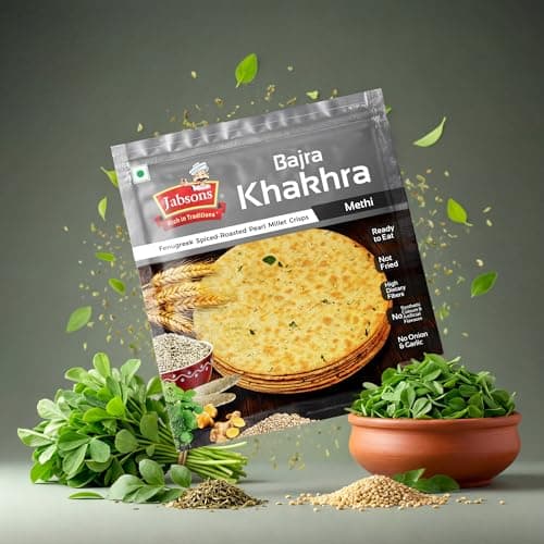 Jabsons Roasted Bajra Methi Khakhra,180 gm | No Onion No Garlic| Ready To Eat Vacuum Sealed | Crispy Bajra Methi Flatbread | Healthy Indian Tea Time Snack | Diet-Friendly Gujarati Khakhra — image 7