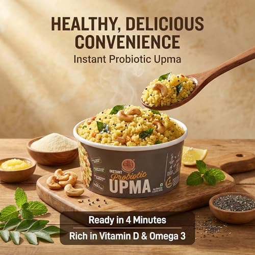 Ella Foods Instant Probiotic Ready To Eat Upma | Low Sodium Instant Food - Packed With Vitamin D3 & Omega 3 | Ready To Eat Food For Travel | Perfect For Heart & Gut Health -65g Servings (Pack of 2) — image 3