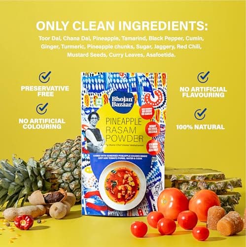 Bhojan Bazaar Pineapple Rasam Powder With Sundried Chunks 75 g | No Onion No Garlic Ready To Cook in 10 min | Serves 4 | Sweet & Tangy South Indian Rasam | Free From Preservatives & Flavours — image 5