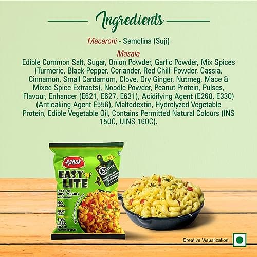 ASHOK EASY'n LITE Mast/Magic Masala Instant Macaroni 55g,Not Fried,0% Cholesterol,100% Suji/Rawa,Vegan Friendly (Pack Of 12, Instant Macaroni Mast Masala) — image 3