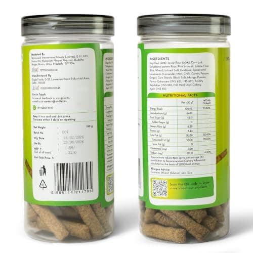 Yodley Millet Masala Munchies - Minty Pudina Flavour - Pack Of 2 | Baked, Not Fried | No Maida, No Palm Oil | Zero Cholesterol | Zero Trans Fat & High In Fiber | Calcium & Iron Rich | Healthy Indian Snack - 150gm — image 2