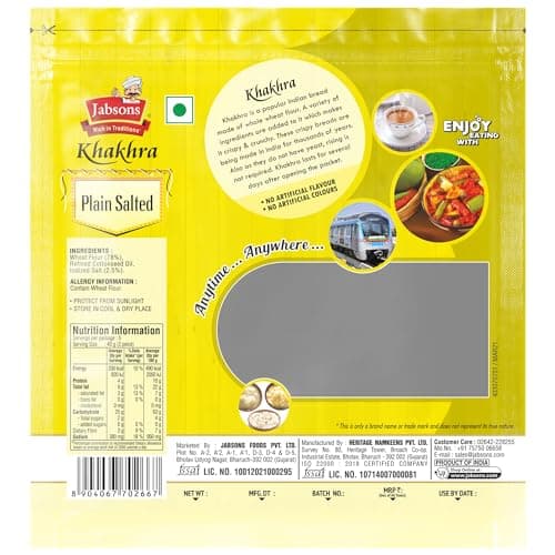 Jabsons Plain Salted Khakhra 100% Roasted | No onion No Garlic | Ready To Eat Vacuum Packed Tea Time Snack | Crispy Diet Friendly Khakhra | Gujarati Traditional Healthy Snacks 180 gm (Pack of 1) — image 3