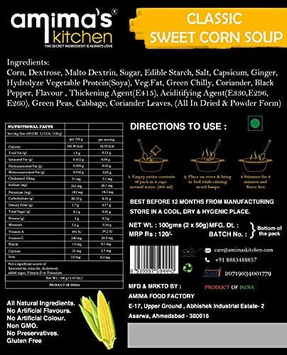 Amima's Kitchen Classic Sweet Corn Jain Soup (No Onion No Garlic) - 100 Grams [Serves 10] | Instant Soup Mix Powder | Ready To Cook | No Artificial Flavour & Colour | Gluten Free | Non GMO | Healthy Soup — image 6
