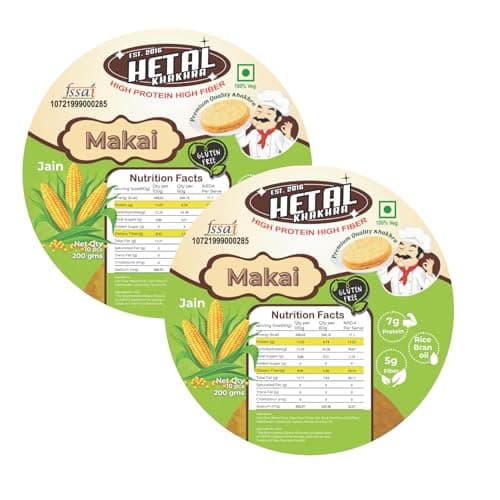 Makai Khakhra JAIN | Glutan Free | Crispy| Ready To Eat | High Protein High Fiber| No Palm Oil | 200g Vacuum Pack Of 2