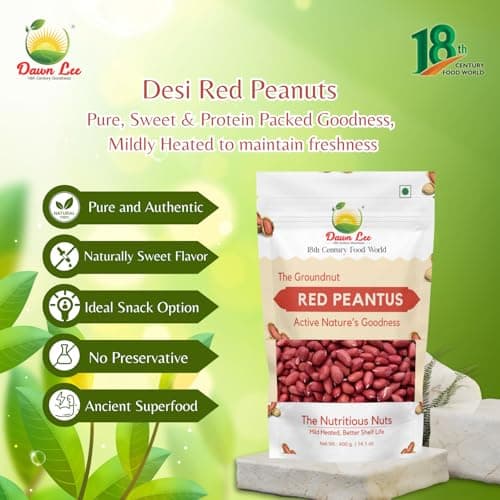 Dawn Lee Raw Desi Red Peanuts | Mildly Roasted | High Protein & Fiber | Groundnut | Moongfali | Sing Dana | Premium Fasting Snack for Navratri, Ekadashi and Jain fasting | Non-GMO | Resealable Kraft Bag – 400g — image 3