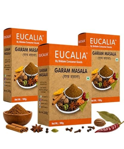 EUCALIA Garam Masala Pack of 3 (100g) | Aromatic Spice Blend for Curries, Rice & Gravies | Authentic Indian Taste | No Preservatives | Rich, Warm & Aromatic Flavour for Everyday Cooking | Sattvik No Onion No Garlic (NONG) | Total 300g