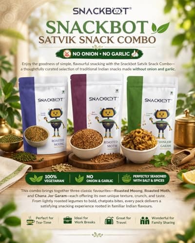 Snackbot Satvik Snack Combo – No Onion No Garlic Healthy Snacks | Roasted Moong, Roasted Moth & Chana Jor Garam | 100% Vegetarian Indian Snack Pack — image 3