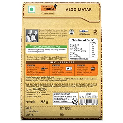 Kitchens of India Aloo Matar, ITC Ready to Eat Indian Food, Just Heat and Eat, Microwavable, 285g — image 2