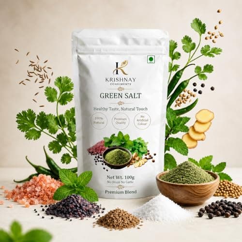 KRISHNAY Condiments Natural Green Salt Seasoning 100g | Herbal Mineral Salt Blend with Mint, Coriander & Spices | No Onion No Garlic Flavoured Salt Mix | Natural Masala Salt for Chaat, Salad, Fruits & Buttermilk — image 7