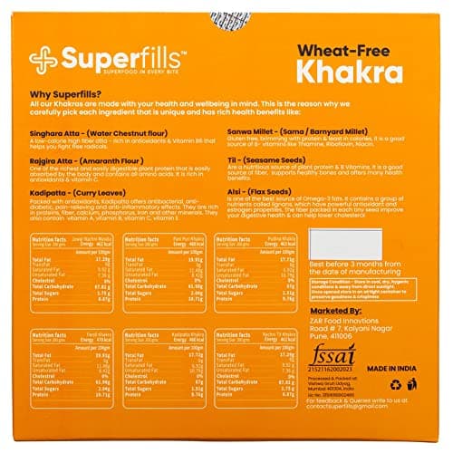 Superfills Wheat-Free (Gluten Free) Nachni Till Khakra - 200gm | Diet Snack for Weight Loss | High in Protein & Fiber | | Roasted | Gujarati Handmade | No Garlic & No Onion (Pack of 1) — image 2