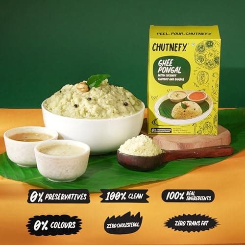 Chutnefy Ghee (Ven) Pongal (With Coconut Chutney & Sambar) | 95g Freeze-Dried Instant Meal | Just Add Hot Water to make a meal for 1 | 0% Preservatives or Additives — image 7