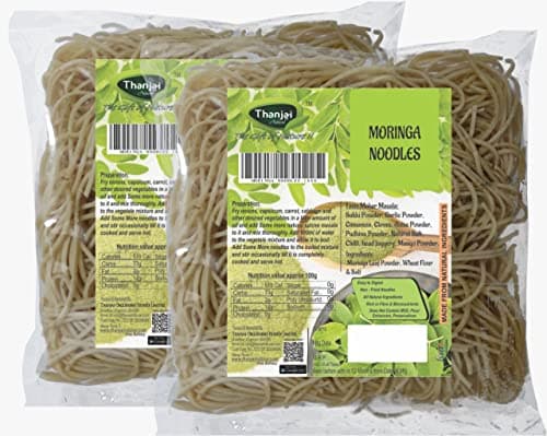Thanjai Natural Moringa Noodles 180 Grams X 2 (No Maida Hakka Noodles, Not Fried, No MSG, Classic and Mild Millet Noodles No Preservatives, No Chemicals, No Artificial Extract)