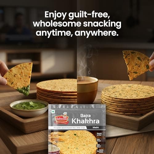 Jabsons Roasted Bajra Methi Khakhra,180 gm | No Onion No Garlic| Ready To Eat Vacuum Sealed | Crispy Bajra Methi Flatbread | Healthy Indian Tea Time Snack | Diet-Friendly Gujarati Khakhra — image 8