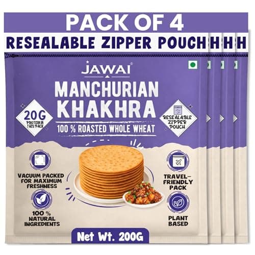 JAWAI ROASTED WHOLE WHEAT KHAKRA COMBO- Plain Diet Khakhra, No Onion - No garlic, Plant Based Roasted Snacks, Healthy Snacks, Vaccum Packed Indian Snack (Plain Diet Flavour),200 G — image 8